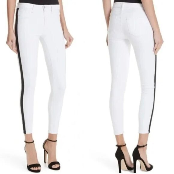 NWT L'AGENCE Margot High Rise Skinny Jean in Blanc Velvet Stripe - Size 23 - Picture 1 of 9
